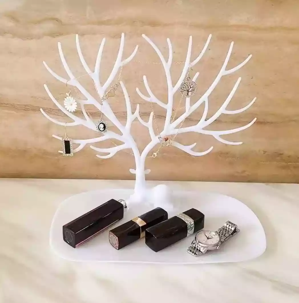 حامل ومنظم رف مجوهرات بتصميم شجرة طيورعتيقة من اوريتي لعرض القلادات والاقراط