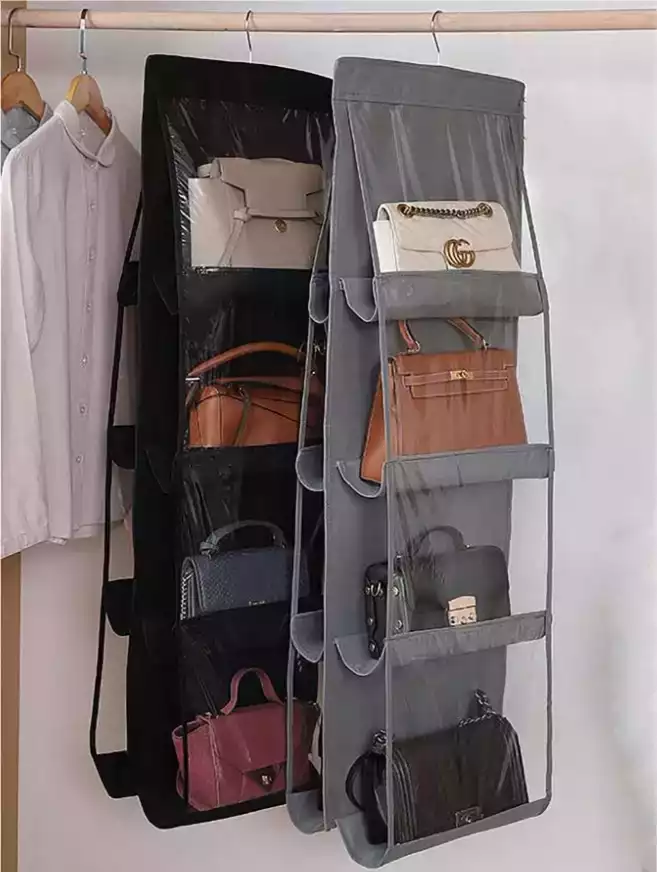 حقيبة تخزين معلقة مكونة من 8 شبكات بوليستر، منظم حقائب صلب للخزانة متعدد الطبقات