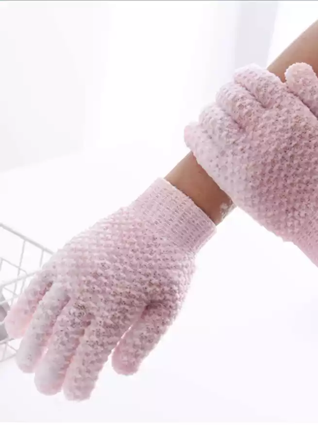 قفازات تنظيف موحد اللون استحمام وردي مادة البولي أميد مزدوج جانبي الى استدام بيت