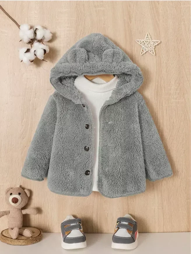 معطف تصميم أذن ثلاثي الأبعاد قبعة الصوف القطبي قطعة واحدة للاولاد الاطفال