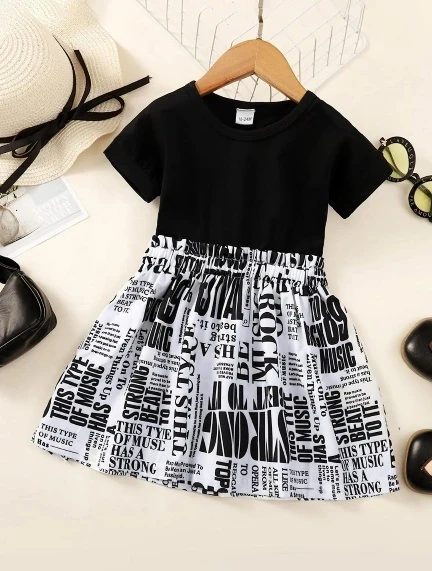 فستان بناتي صغير بأكمام قصيرة وقصة على شكل حرف A، فساتين يومية صيفية جميلة