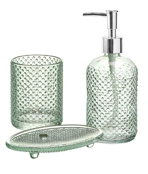 طقم حمام زجاج بابلز جرين 3 قطع صابون تواليت