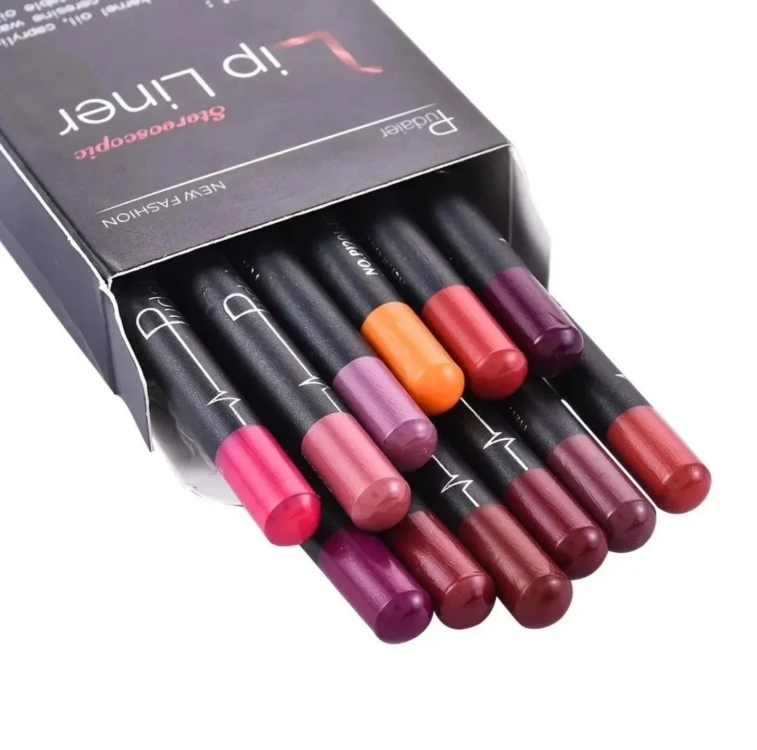 طقم ضد للماء مادة محدد الشفاه قلم 12 قطعة